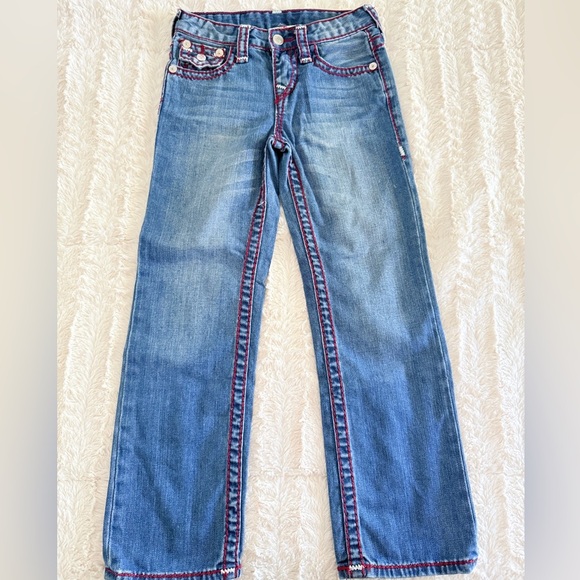 True Religion Blue Jeans with Red Accents - Picture 1 of 6
